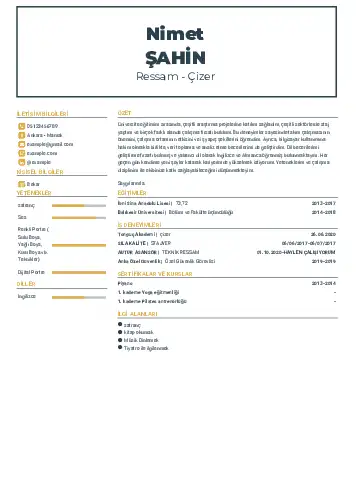 Ressam Cv Örnekleri cv indir